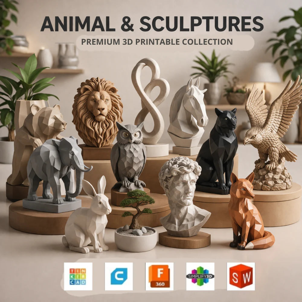 Animal Sculptures bundle featuring premium 3D printable animal figures for stylish home and office decor.