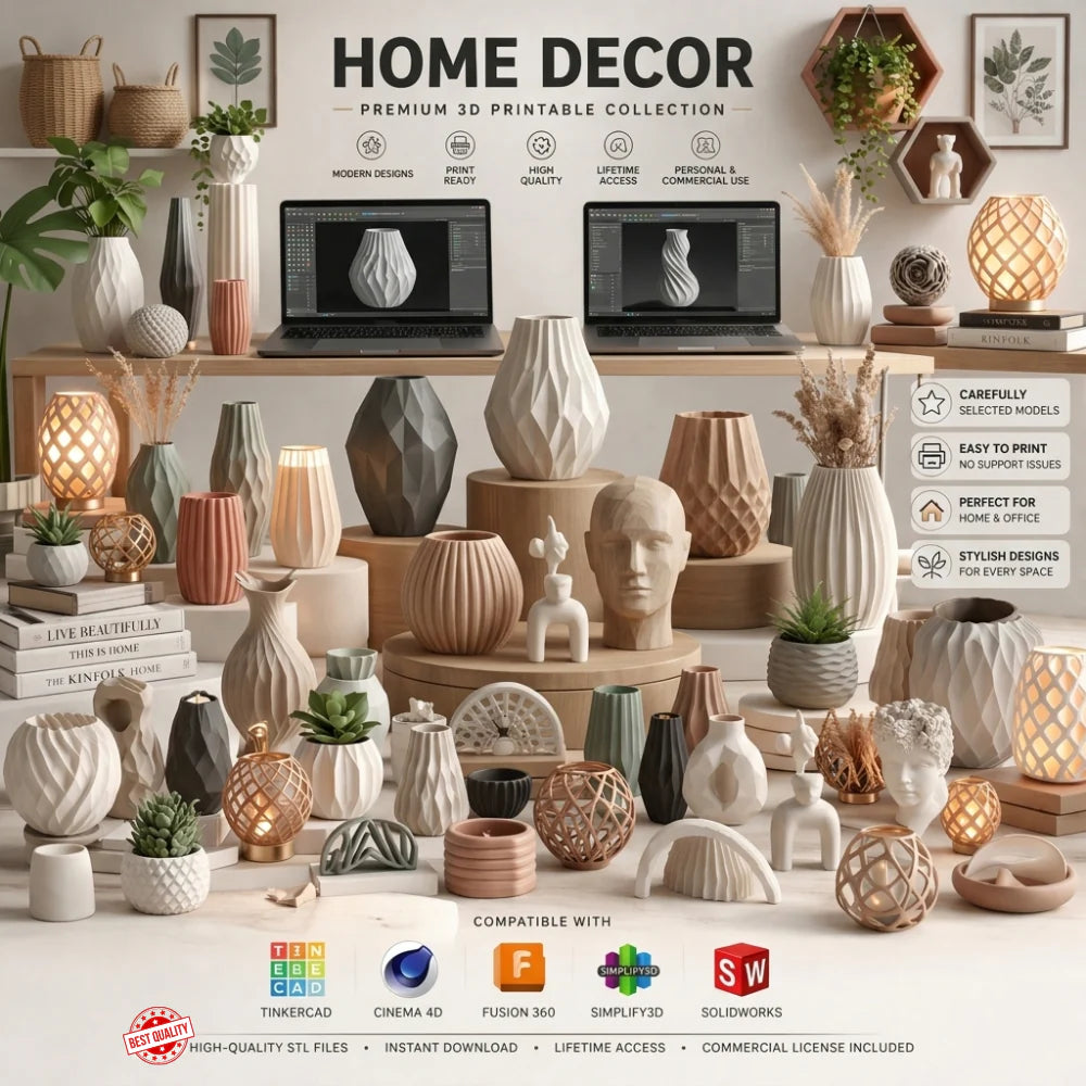 Modern home decor bundle featuring premium 3D printable decorative vases and stylish accessories for various spaces.